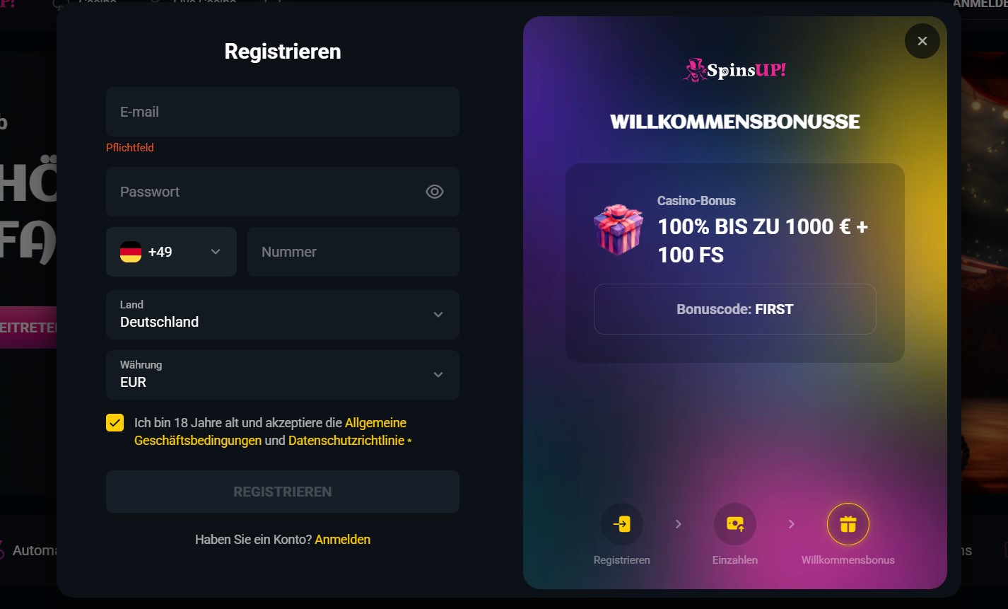 SpinsUP Willkommensbonusse