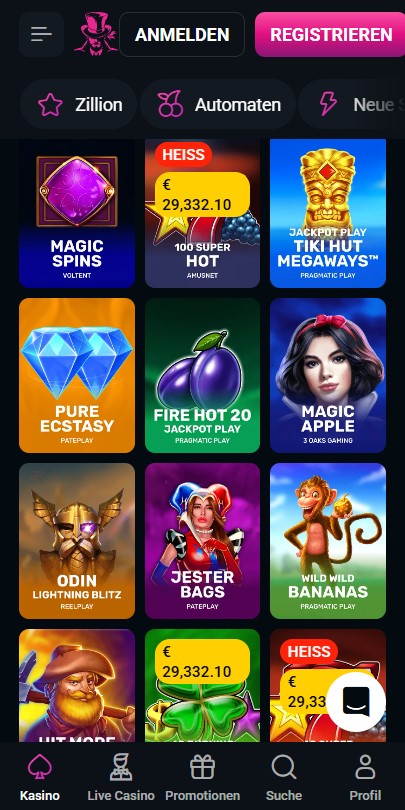 SpinsUP Casino-Menü