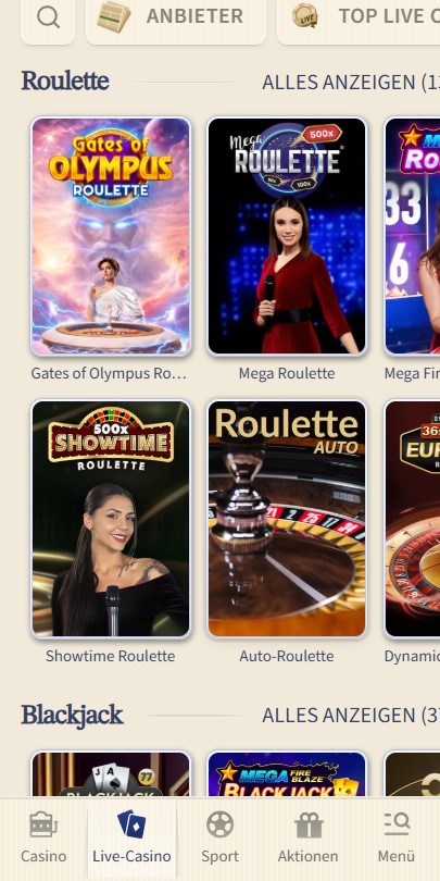 VIPLuck Casino Mobile Version der Website