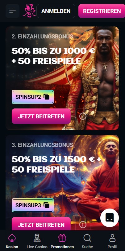 SpinsUP Casino Mobile Version der Website